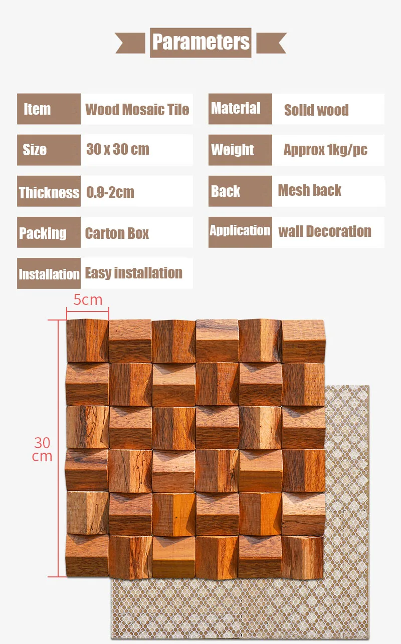 Massivholz 3D-Mosaikpaneel Premium ✅(30 x 30 cm)