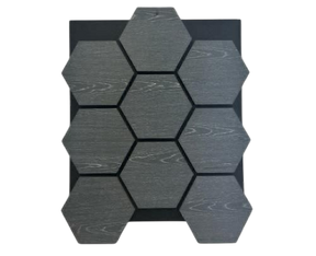 Pack mit x4 Holz-Akustik-Wandpaneele Sechseckig 700mm x 570mm Dunkelgrau