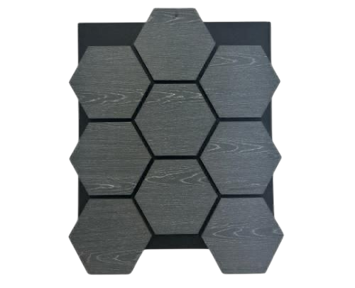 Pack mit x4 Holz-Akustik-Wandpaneele Sechseckig 700mm x 570mm Dunkelgrau