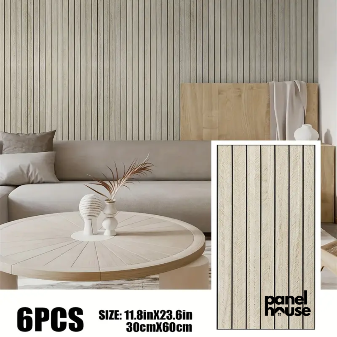 3D Holzlamellen-Wandpaneele, Selbstklebend, Abnehmbar, Wasserdicht – 1 kaufen, 6 Premium-Paneele für nur £7 erhalten! (30cm x 60cm)