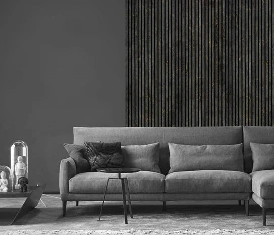 240cm x 60cm Akustik-Lamellen-Wandpaneel Schwarz & Gold Marmor
